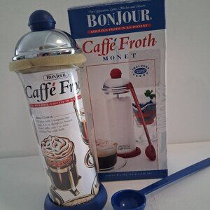 BonJour Manual Milk Frother Stainless Steel and Coffee Glass Carafe Froth NEW